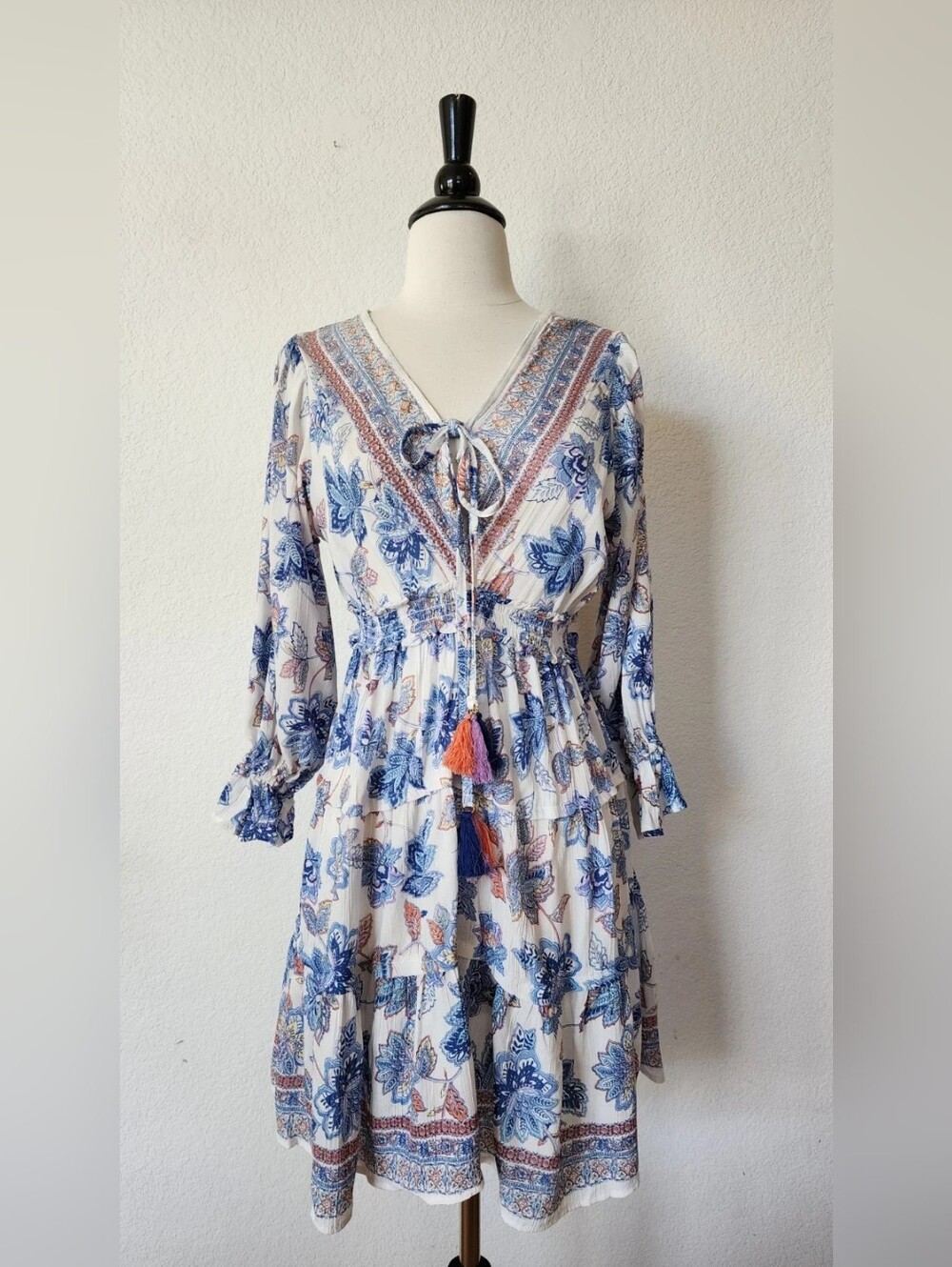 Bohemian Blue Floral Tie-Front Dress